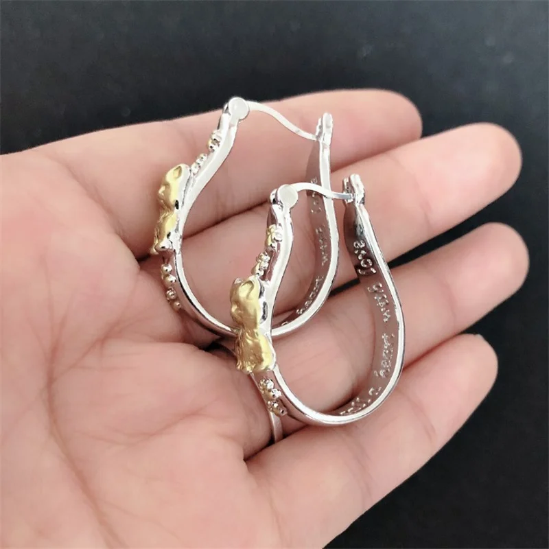 

2PCS Newest Product Fashion Animal Series Lovely Cat Earrings Cyclic Annular Women's Jewelry Stainless Steel Decorative Supplies