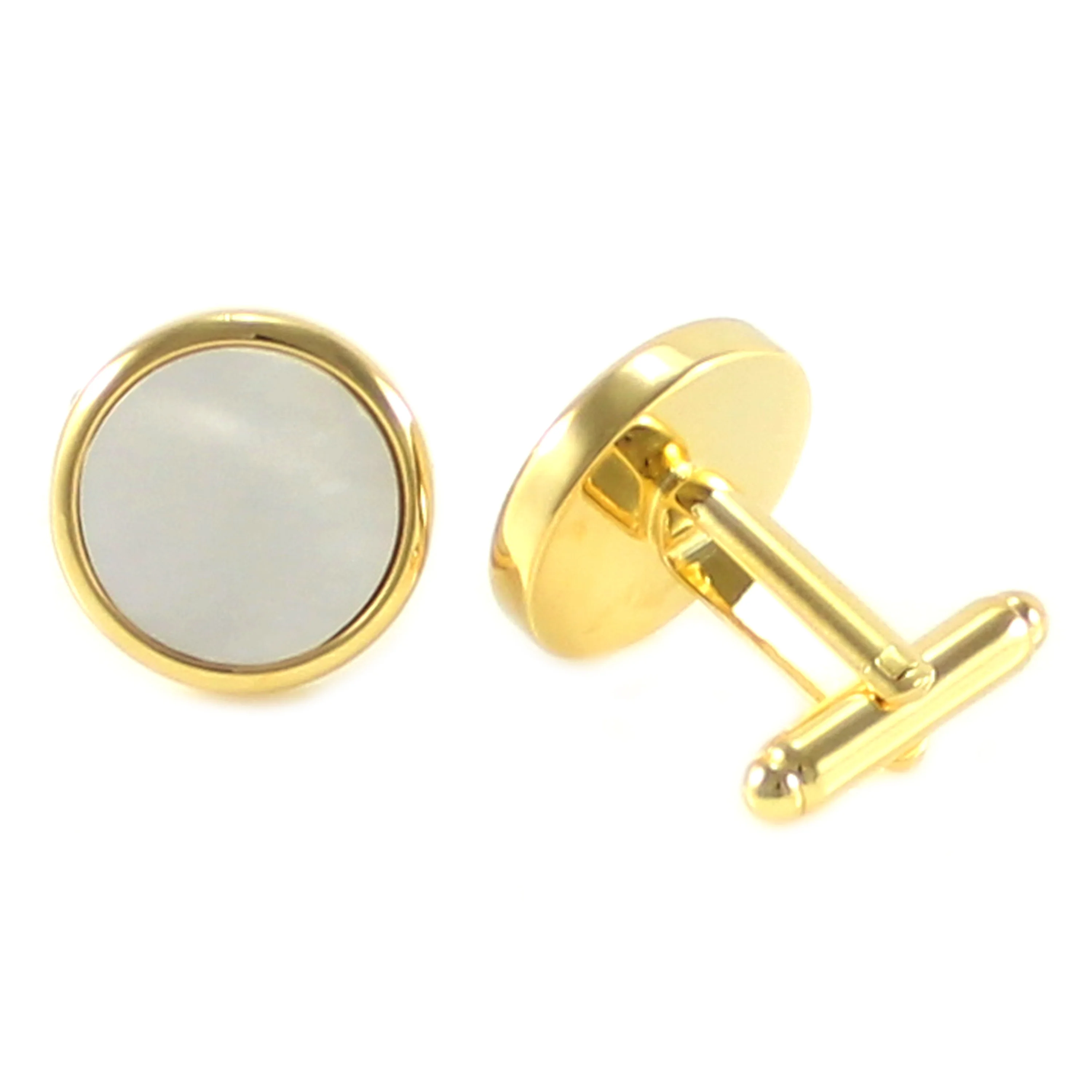 Золотистые круглые запонки с перламутром классические подарок на день рождения