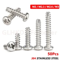 50pcs m2 m2 3 m2 6 m3 pt pan round head self tapping wood screw phillips cross recessed cutting tail bolt a2 304 stainless steel