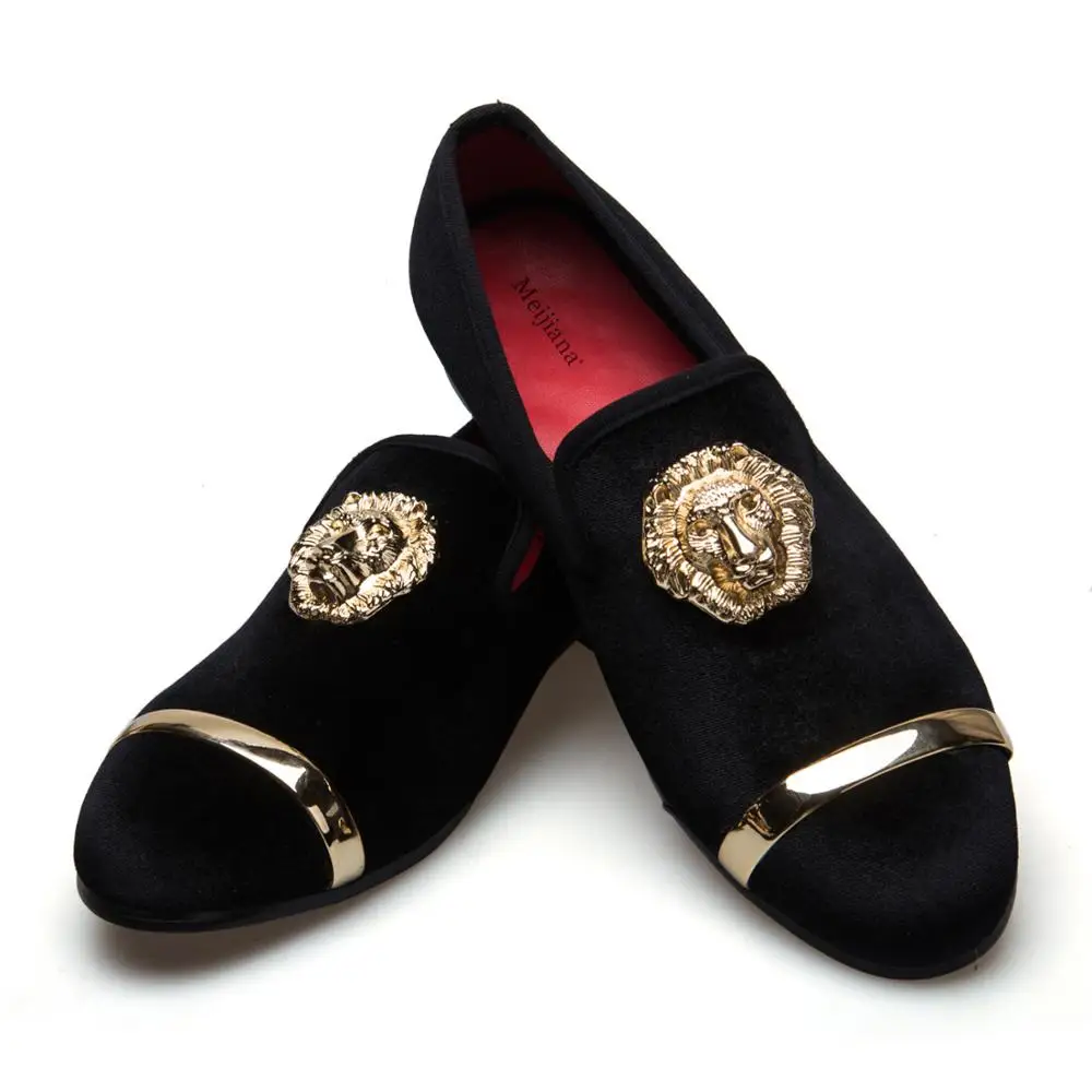 MEIJIANA New Fashion Gold Top Metal Toe Men Velvet Loafers Dress Shoes Italian Mens Handmade | Обувь