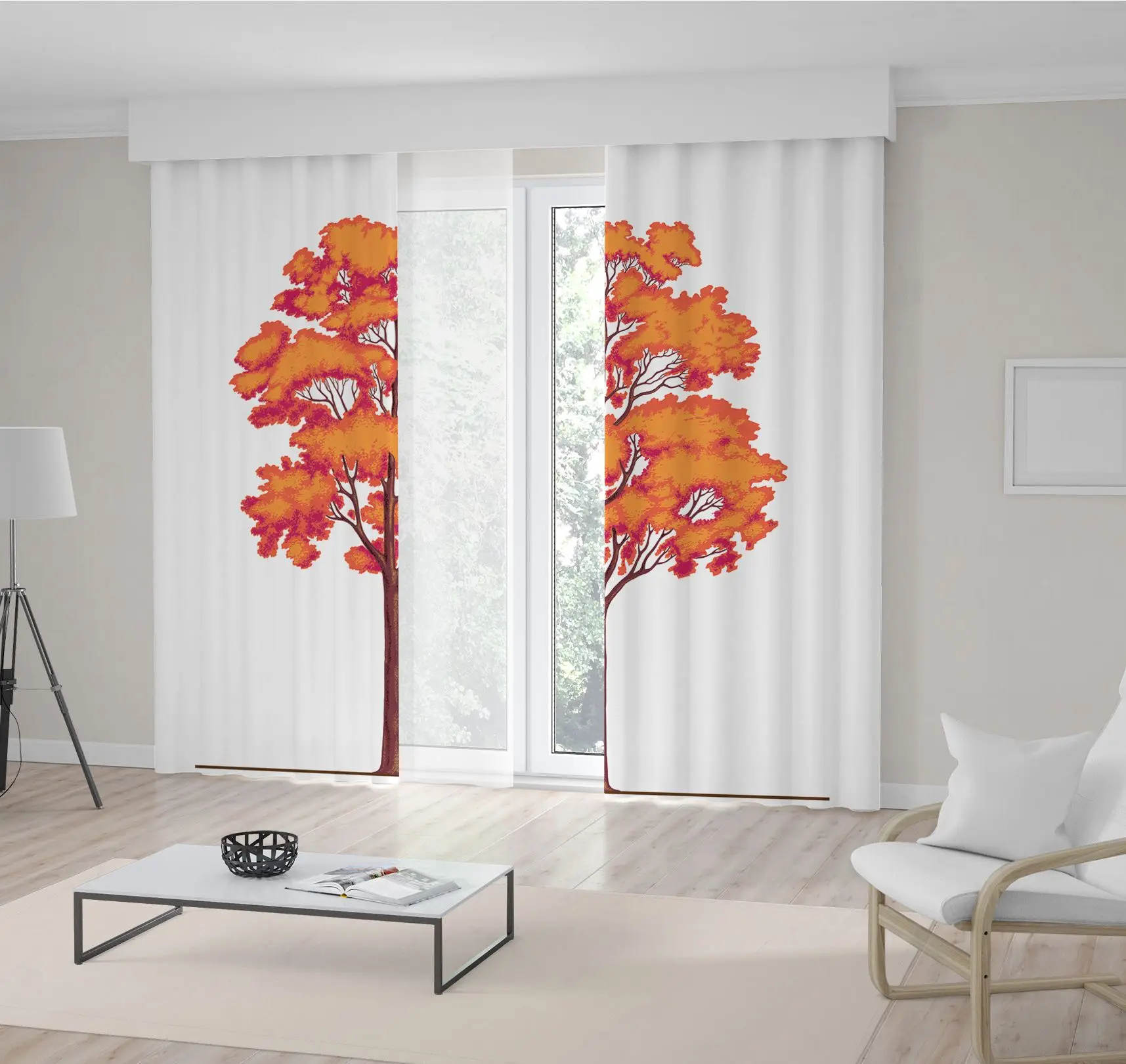 

Curtain Autumn Tree Branches Leaves in Orange and Brown Colors Nature Countryside Landscape Artwork