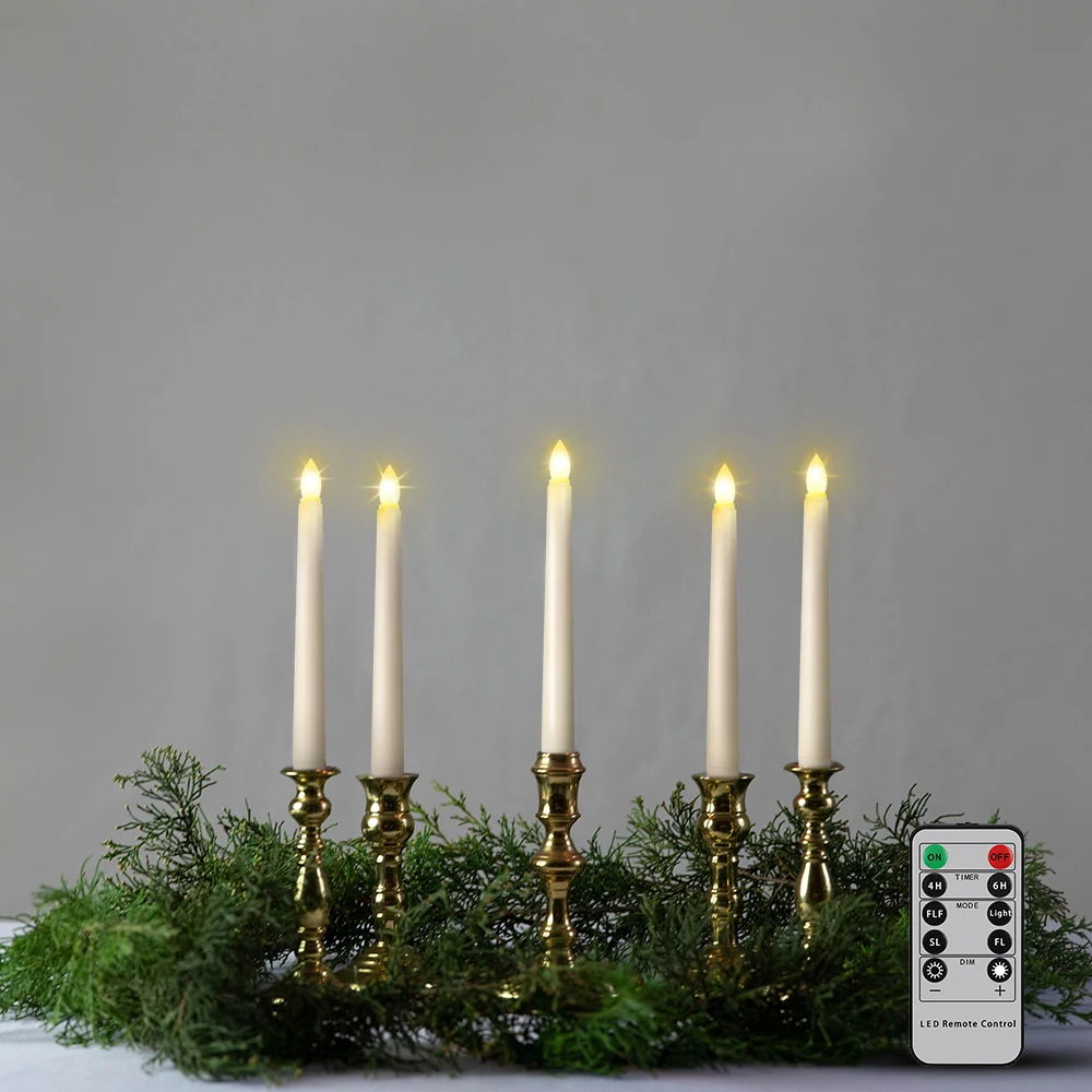 

Pack Of 6 LED Long Candles Flameless Flicker Timer Remote Taper Candle For Birthday Decoration Battery Operated Easter Candles