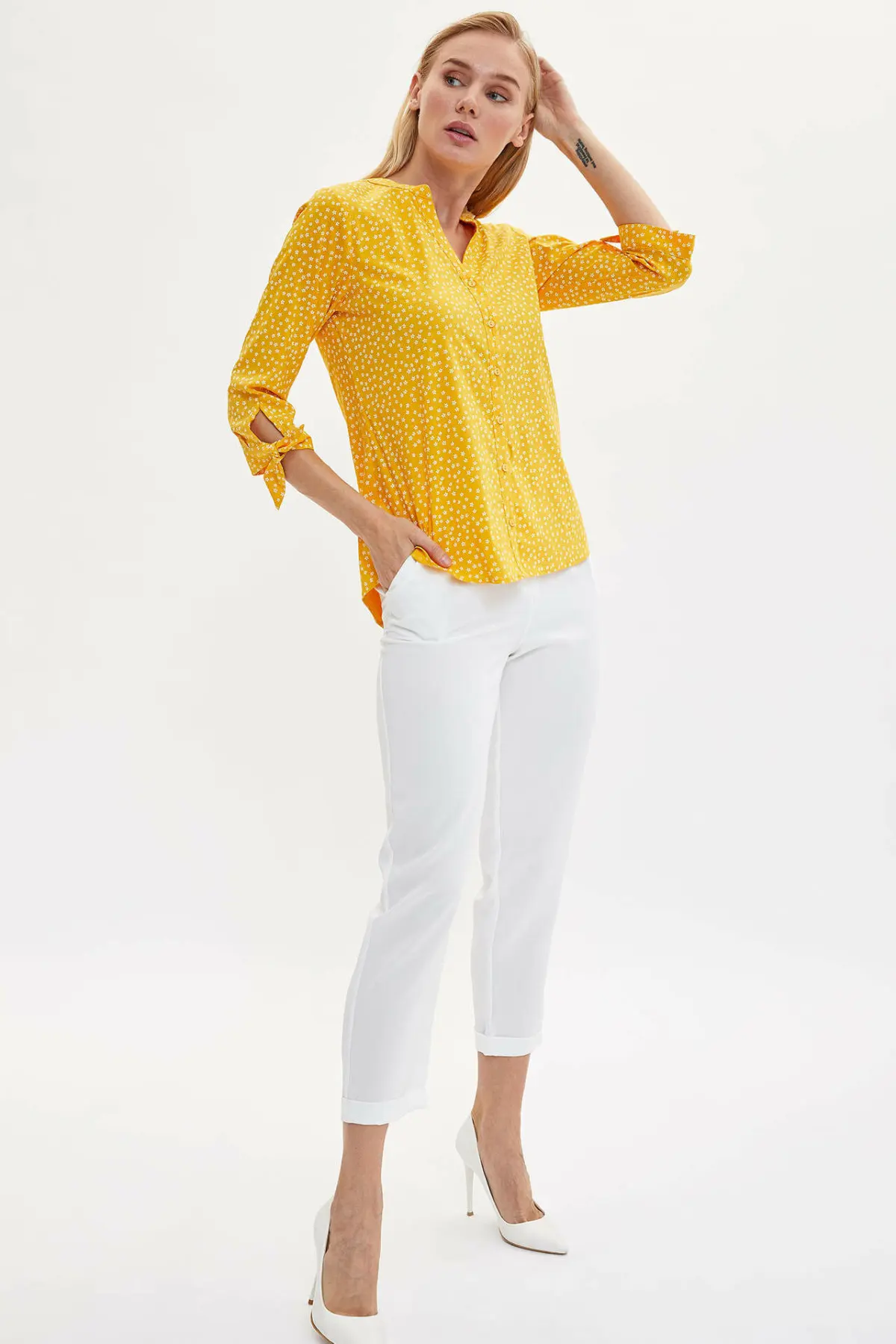 DeFacto женская простая рубашка с v образным вырезом свободная повседневная