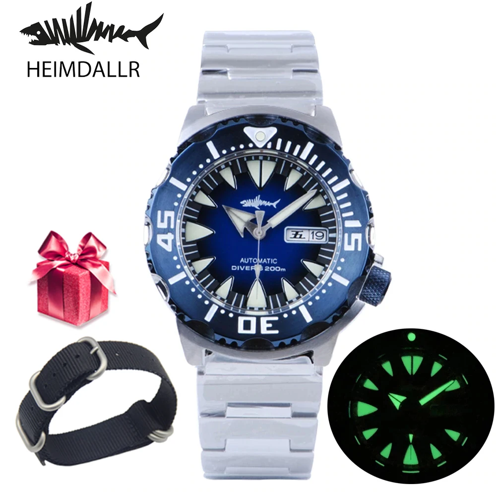 

Heimdallr Sharkey Monster Automatic Watches Men Gradient Blue Dial Diver Watch 200M Water Resistance NH36 Mechanical Wristwatch