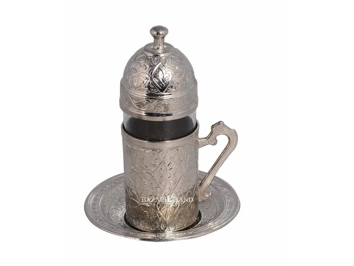 WHITE-YELLOW-ANTIQUE YELLOW-ANTIQUE COPPER-SIX DRINK SET -WATER YOUR PATTERNED COFFEE