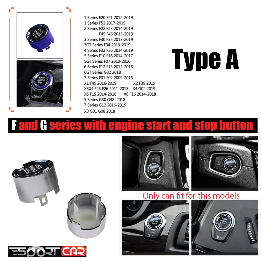 

Crystal ENGINE START STOP Switch Button Sticker For bmw F30 F32 F36 G30 G38 F25 G05 G20 F21 F23 F39 F15 G32 F10 F18 F01 F02 F52