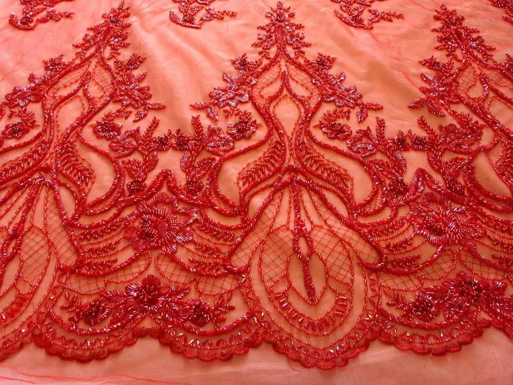 Red La Belleza, новинка, свадебное платье, кружевная ткань, дизайн, кружево, Серебряное золото, расшитое бисером, кружевная ткань, Кристальное кружево, 1 ярд - Цвет: Red
