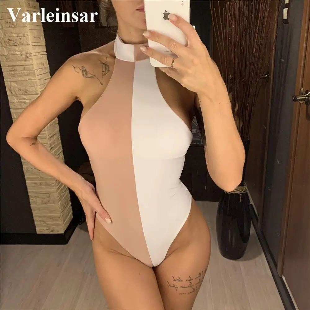 2020 новый сексуальный контрастный женский купальник с высокой горловиной Цельный