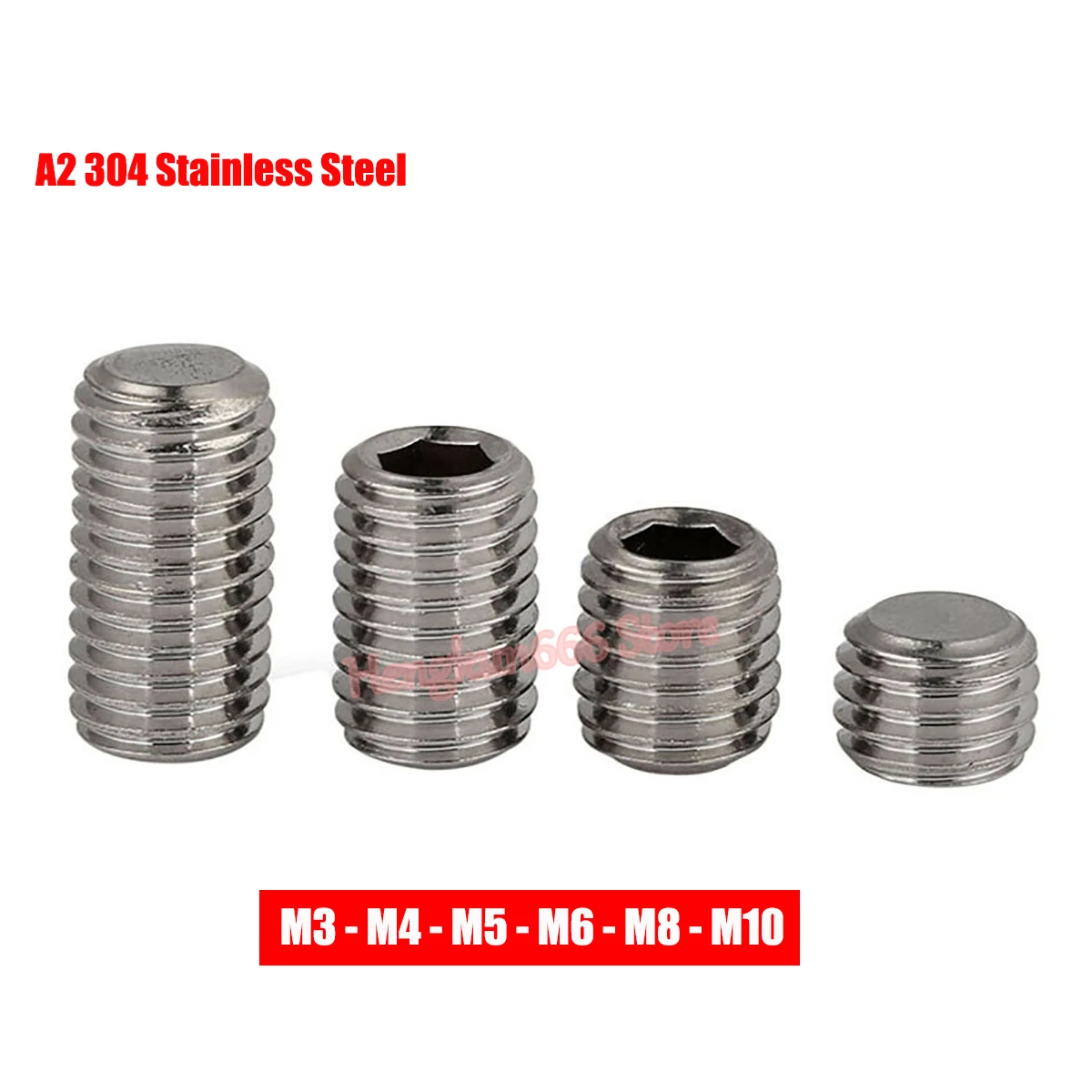 

304 Stainless Steel M3 M4 M5 M6 M8 M10 Grub Screws Flat Point Allen Hex Socket Set No Head Headless Screw Fastener DIN913