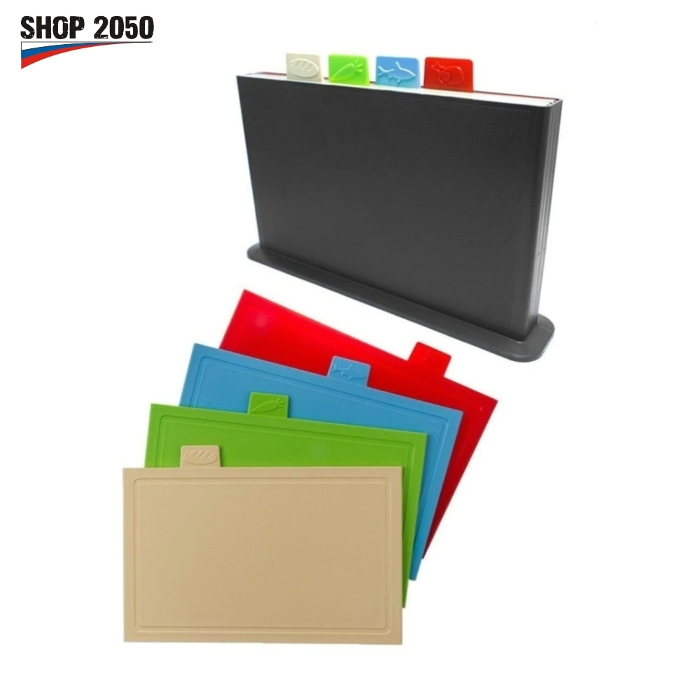 Набор из 4-х разделочных досок на подставке 35х23 см с маркерами 4 шт | Дом и сад