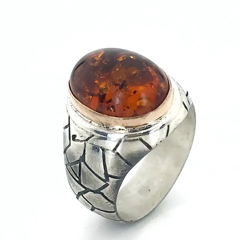 Специальная серия ручной работы янтарный камень Стерлинговое Серебро мужское