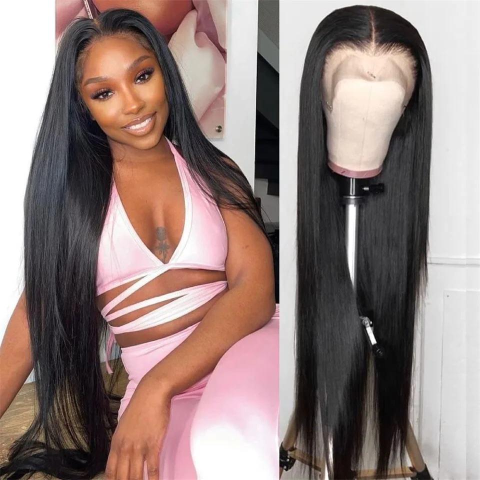 

32 Inch Malaysian Silky Straight Wave 13x6 Lace Front Wig Human Hair Ear To Ear Lace Frontal Wig Natural Color for Black Women