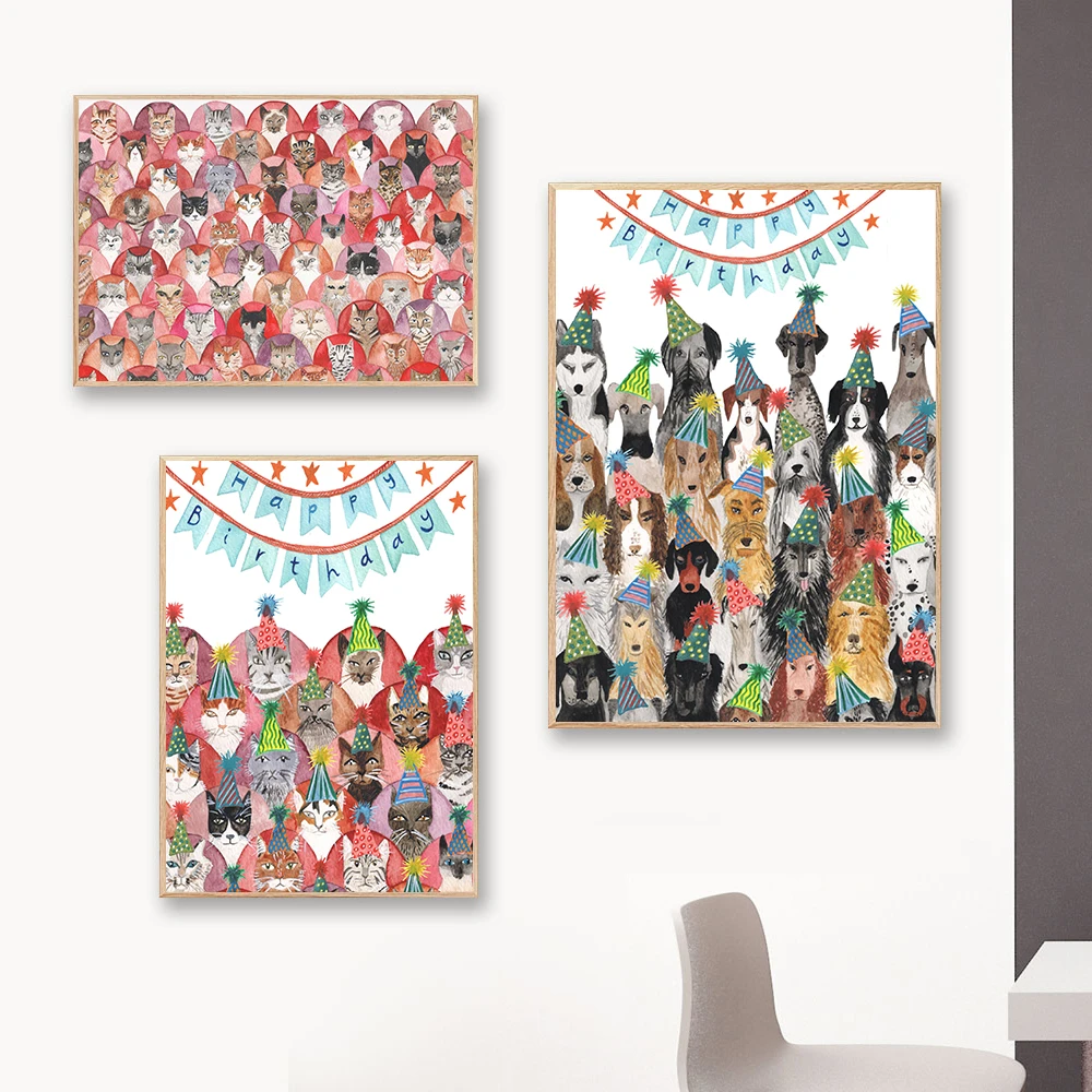 

Wall Art Canvas Painting Funny Cat Dog Breeds Nursery Poster and Print Nordic Style Picture Gifts for Kids Boy Girl Room Decor