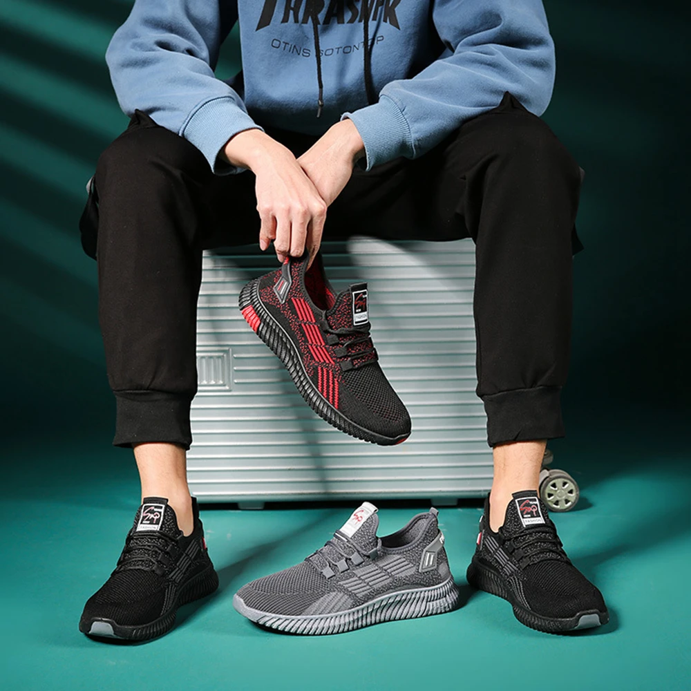 

Men Running Shoes Knit Sneakers Breathable Athletic Running Walking Gym Shoes Lightweight Wear-resistan Non-slip Casual Shoes