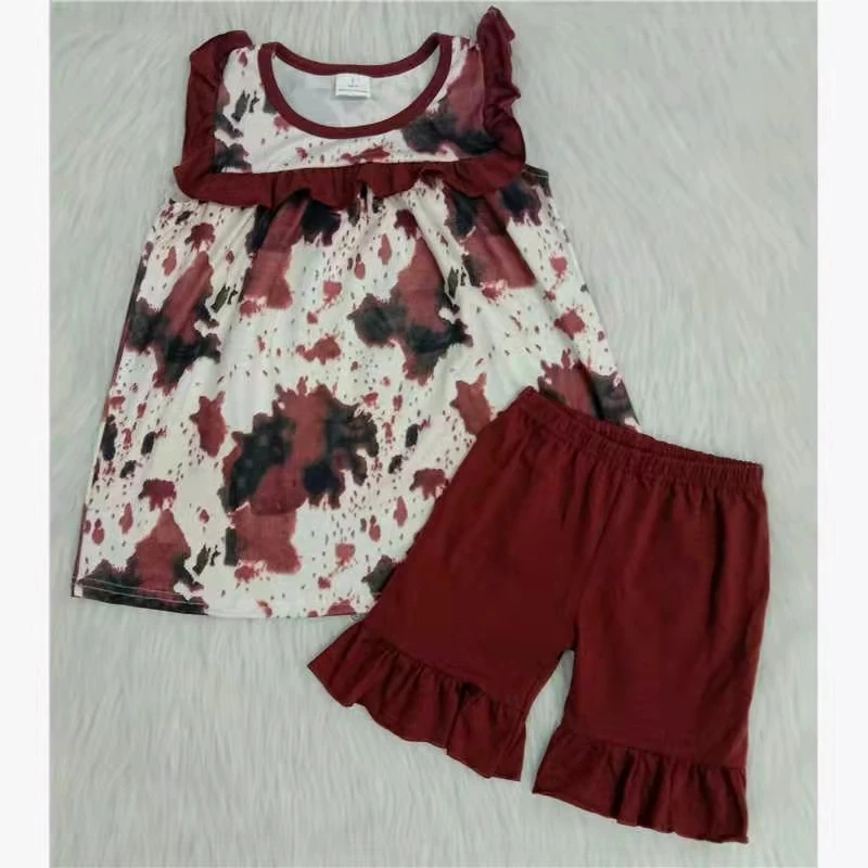 

baby summer clothes wholesale girl clothing set sleeveless top and brown shorts 2 pieces children clothing set