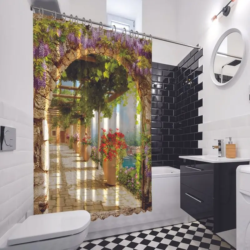 Занавеска для душа вид из арки лилии виноград цветы Риверсайд Терраса Сад