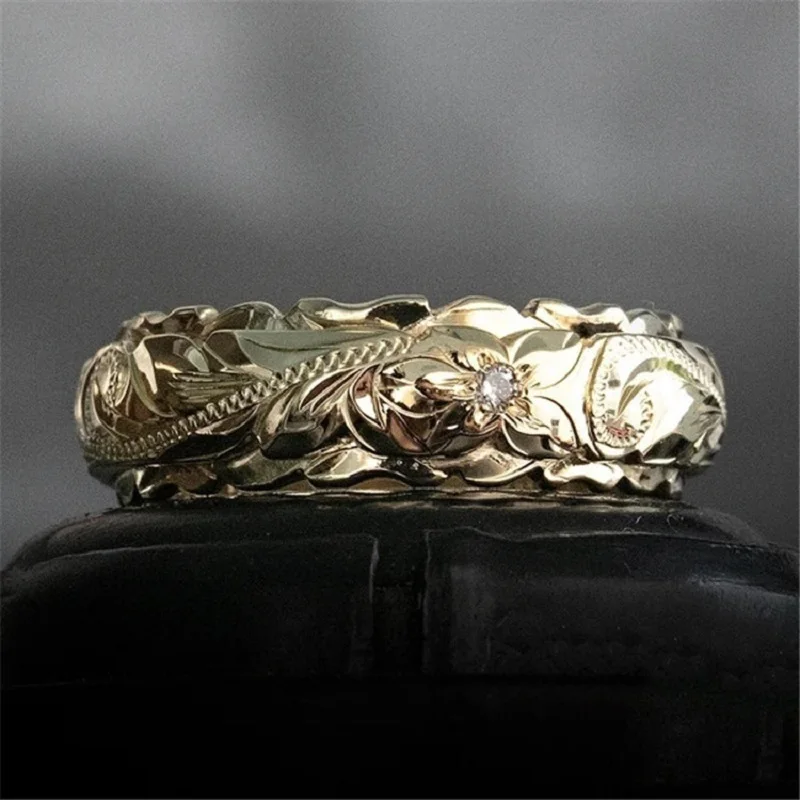 

New 14K Gold Plated floating carving rose ring, European and American cross border jewelry, tail ring, female