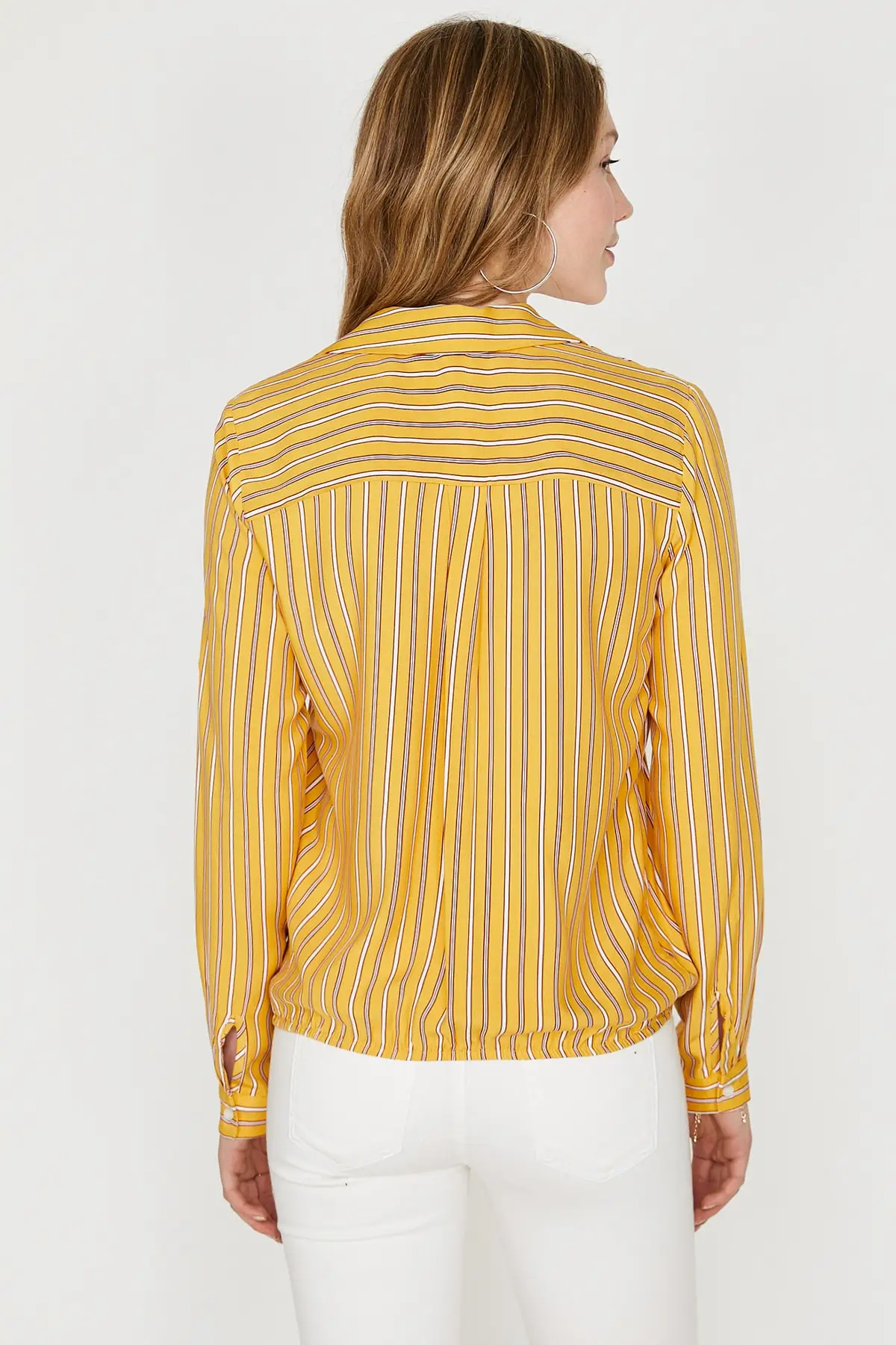 Coton женский горчичный полосатый блузка 9YAL68302IW|Блузки| |