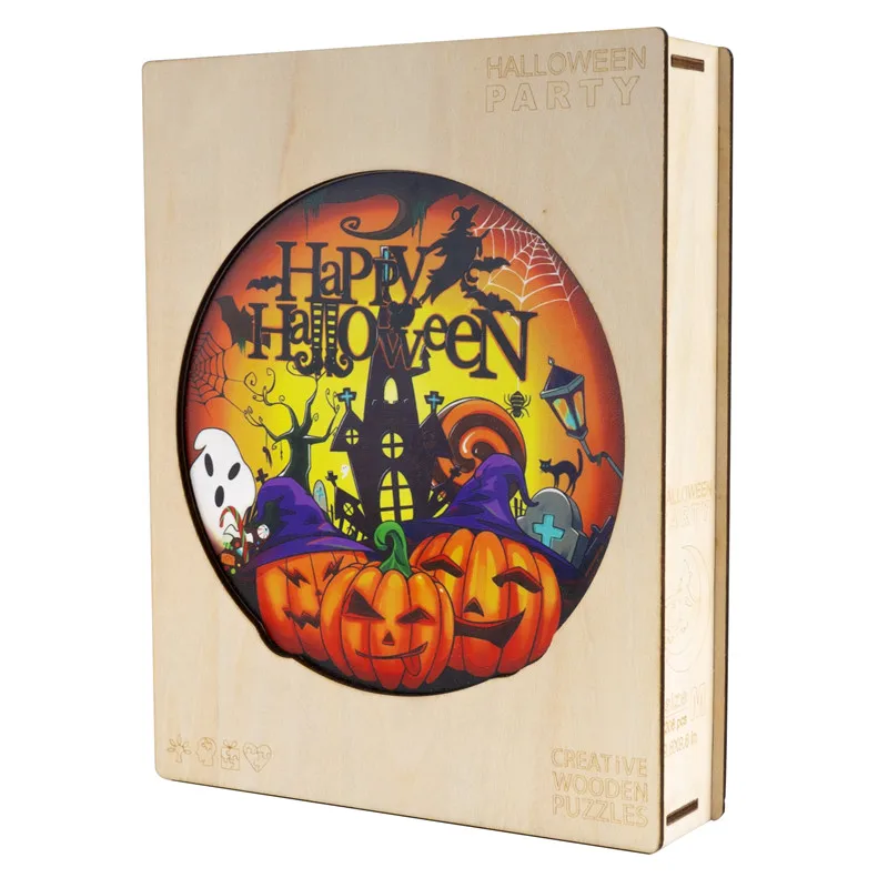 

Unique Halloween Wooden Puzzles Funny Puzzle Games Wooden Jigsaw Puzzle For Adults Kids Educational Toys Wood DIY Crafts Gifts