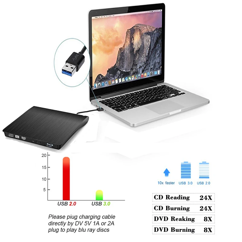 Blu-Ray USB 3 0 внешний BD/CD/DVD привод горелки оптический Bluray DVD CD RW ряд для MacBook OS Windows 7 8 10 PC