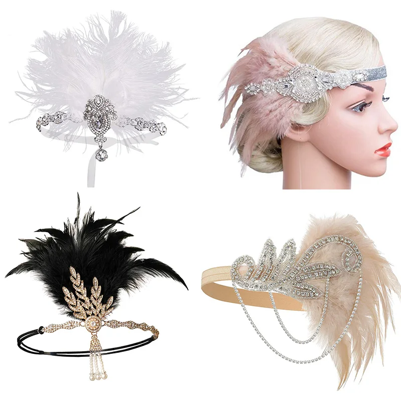 1920s обруч с завязкой Roaring 20s аксессуары Great Gatsby вечерние свадебные аксессуары для головных уборов - Цвет: Q