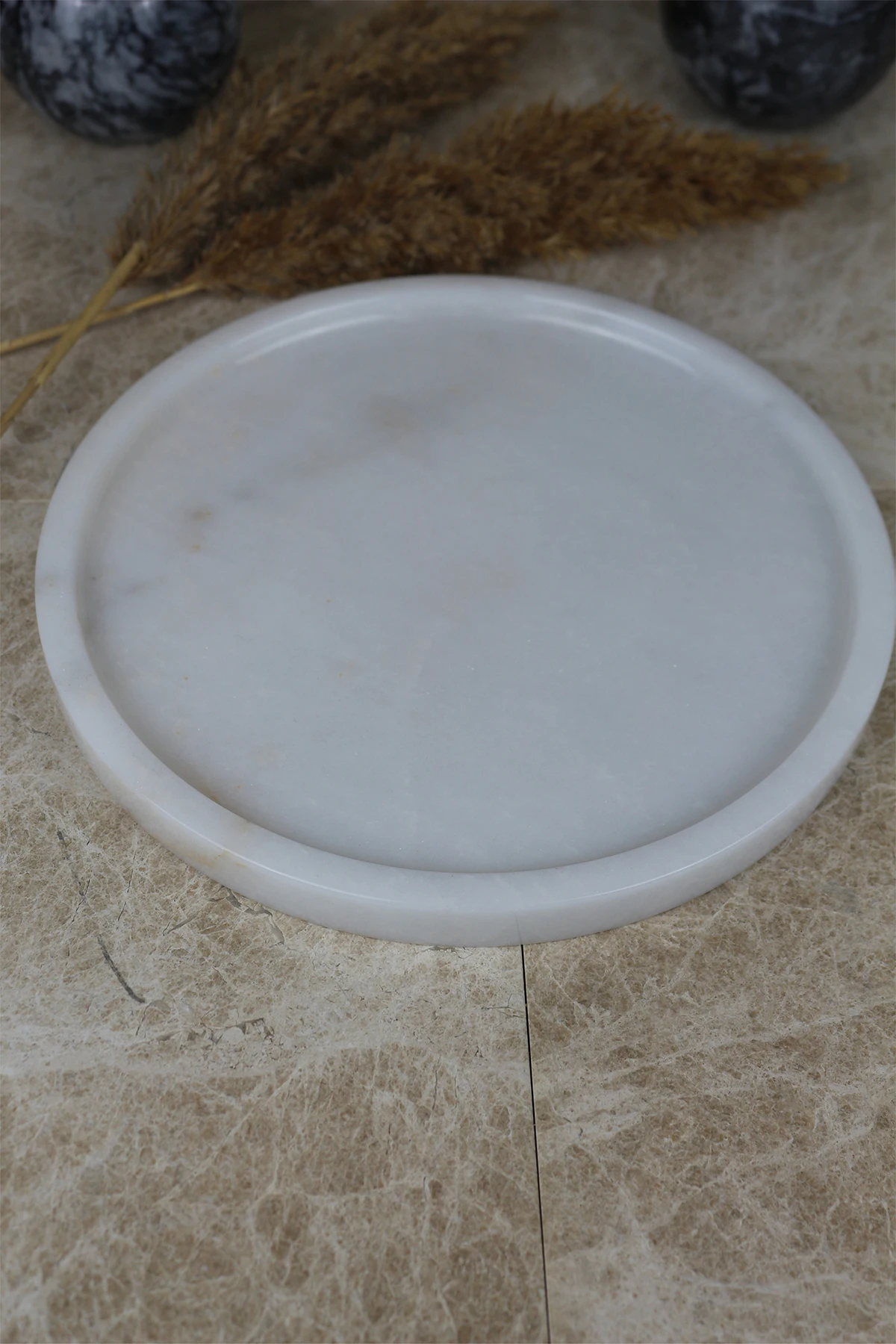 

skandinav 25cm white real natural marble tray bathroom storage round jewelry box kitchen dish dispenser luxury Tiss