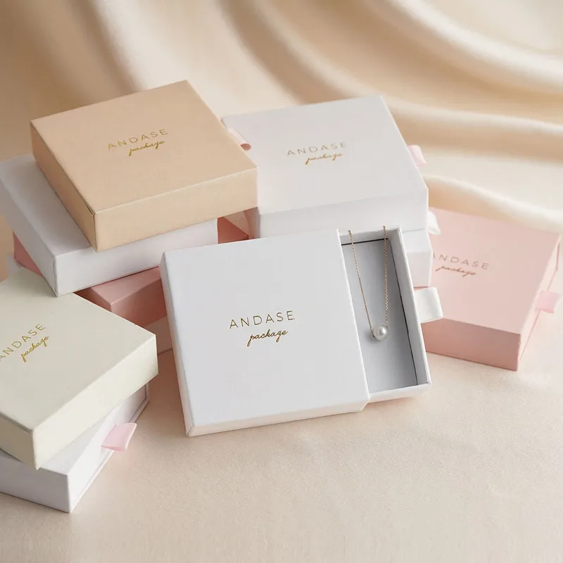 Cardboard Paper Slider Boxes Custom Logo Earring Necklace Ring Boxes Bulk Drawer Cardboard