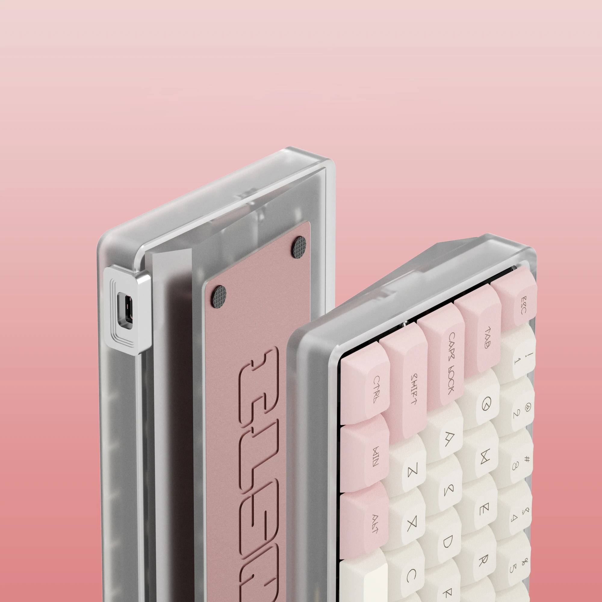 Акриловая ЧПУ розовая Проводная Механическая клавиатура, поддержка QMK с помощью шумоподавления, Сменный переключатель, RGB подсветка, 64 клавиши