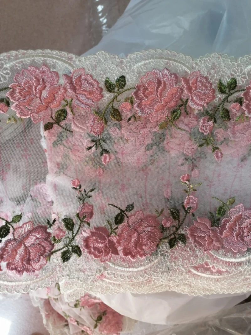 Роскошное Тюлевое кружево с принтом розовые розы Цветочная вышивка зубчатое 7