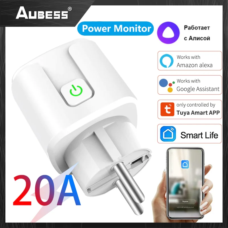 

Aubess 20A Smart Socket Switch 220V 4400W For Tuya / Smartlife APP Control Smart Plug Work With Yandex Alice Alexa Google Home