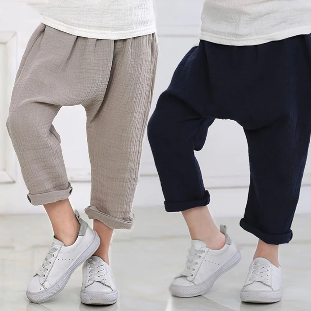 

Boys Girls Pants 2022 Summer Kids Solid Color Linen Pleated Trousers Children Ankle-length Pant Baby Casual Harem Clothing