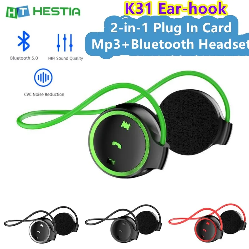

K31 Bluetooth Earphones BT5.0 Ear Hook Noise Reduction Wireless Headsets HiFi Waterproof Sports Headphone Support TF Card MP3