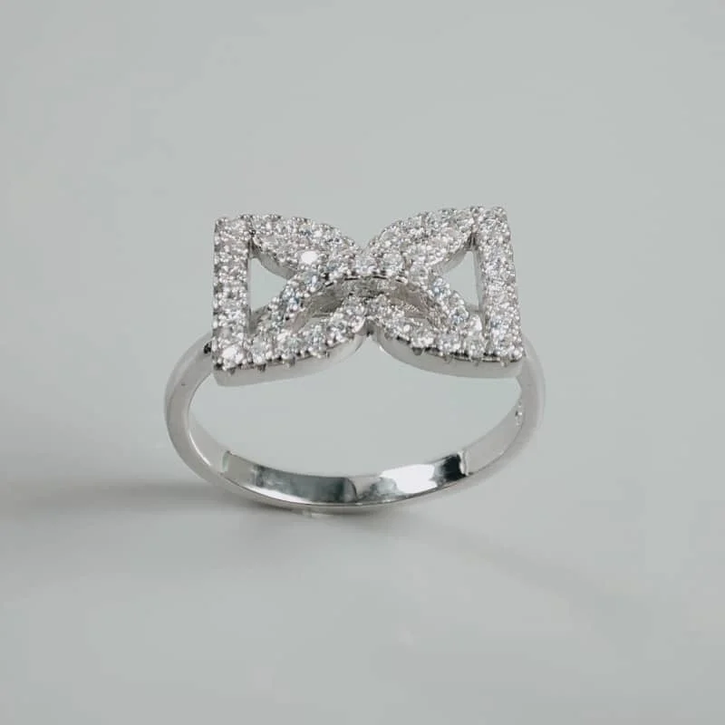 

Wholesale Jewelry Silver 925 Sterling Silver Ring Gold Plated Jewelry Bow Ring Gift Women Zircon Ring