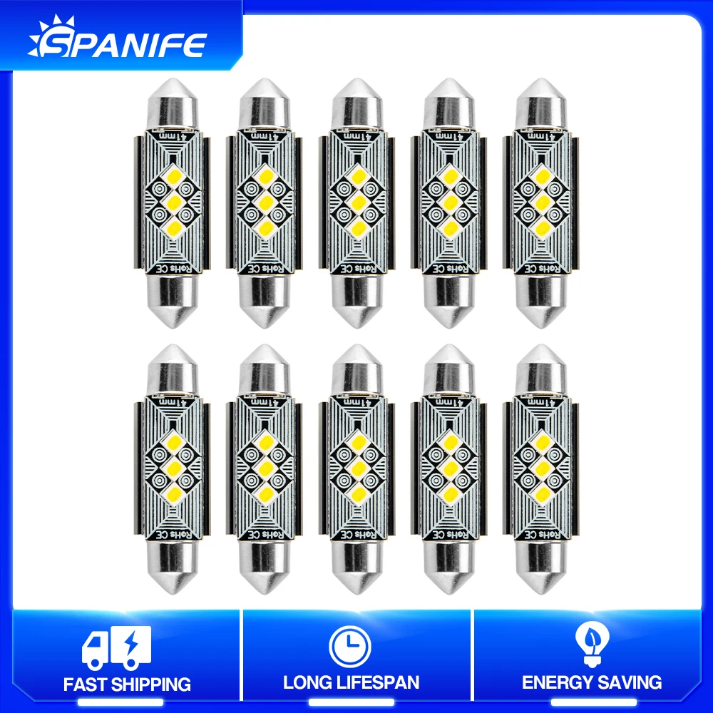 

Spanife 10PCS C10W C5W 3030SMD Festoon Interior Reading Light 42mm LED Dome Lamp Car License Plate Lights 6500K White Bulb 12V