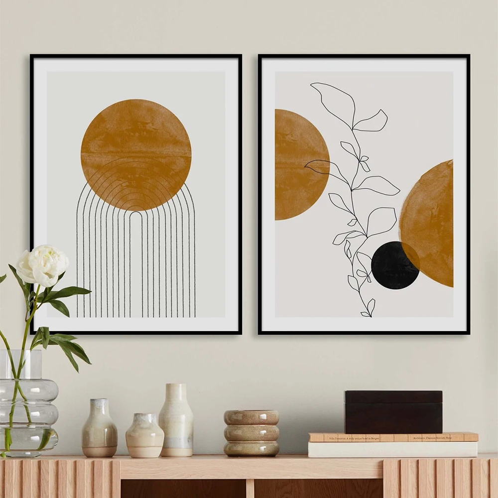 

Moon Sun Plant Canvas Painting Modern Abstract Landscape Poster Simplicity Print Contemporary Art Wall Picture Living Room Decor