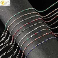 csja silver color stainless steel necklaces chain for women enamel beaded thin choker necklace collier femme 2022 collares s730