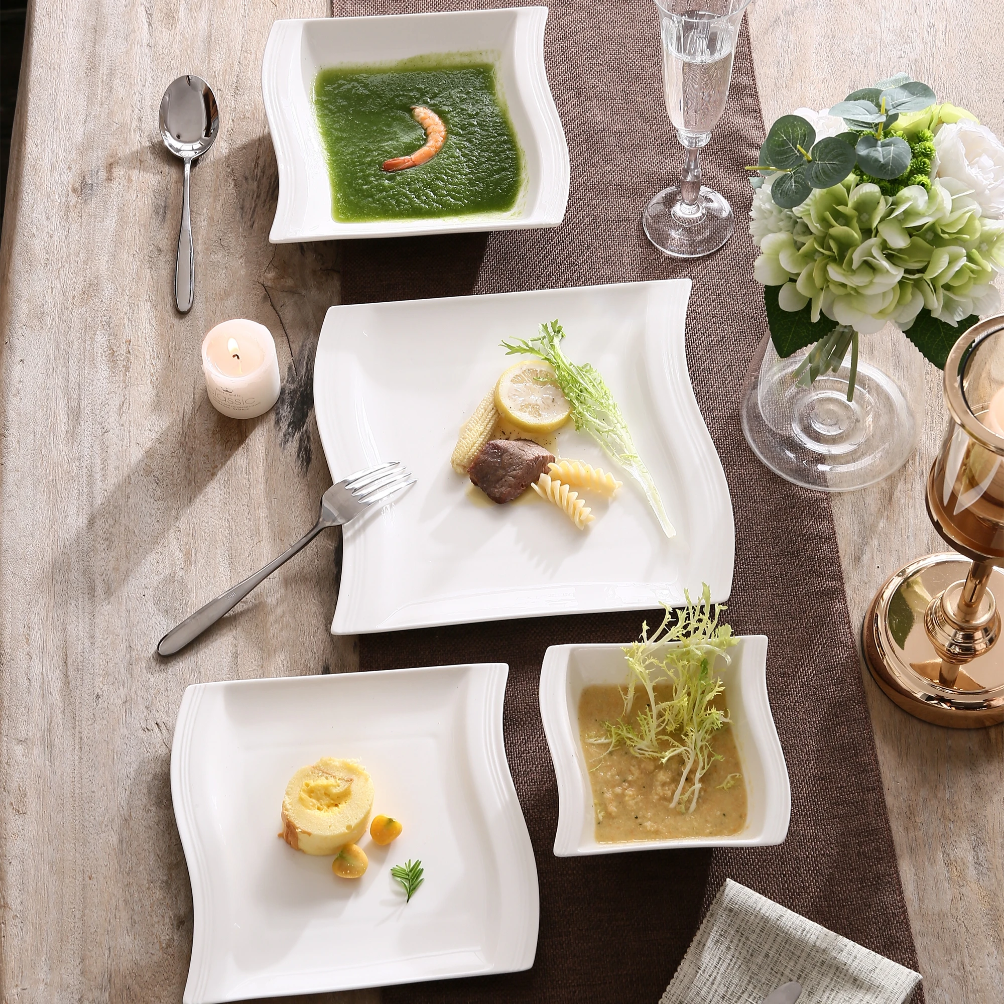 Малакаса Флора 26 шт. фарфоровый столовый набор с мисками десертный суповой