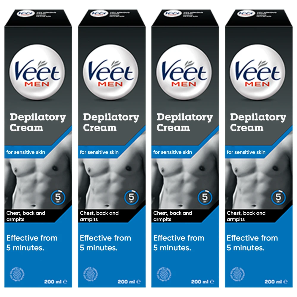 

Veet Men's Depilatory Cream 200 ml x 4 Pcs Chest, Back, Leg Underarm Feather Remover for Sensitive Skin Effective And Healthy