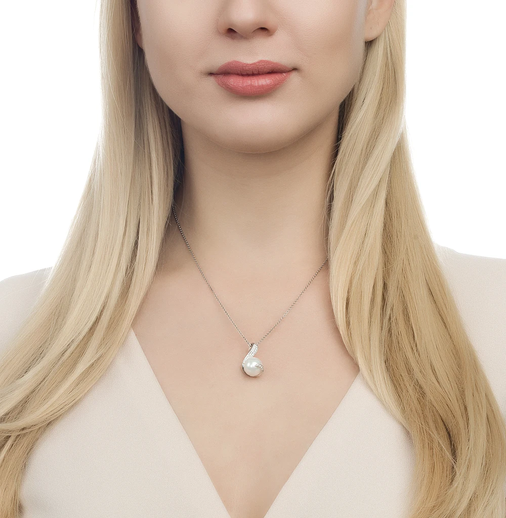 Серебряная подвеска с фианитами и жемчугом SUNLIGHT проба 925 |