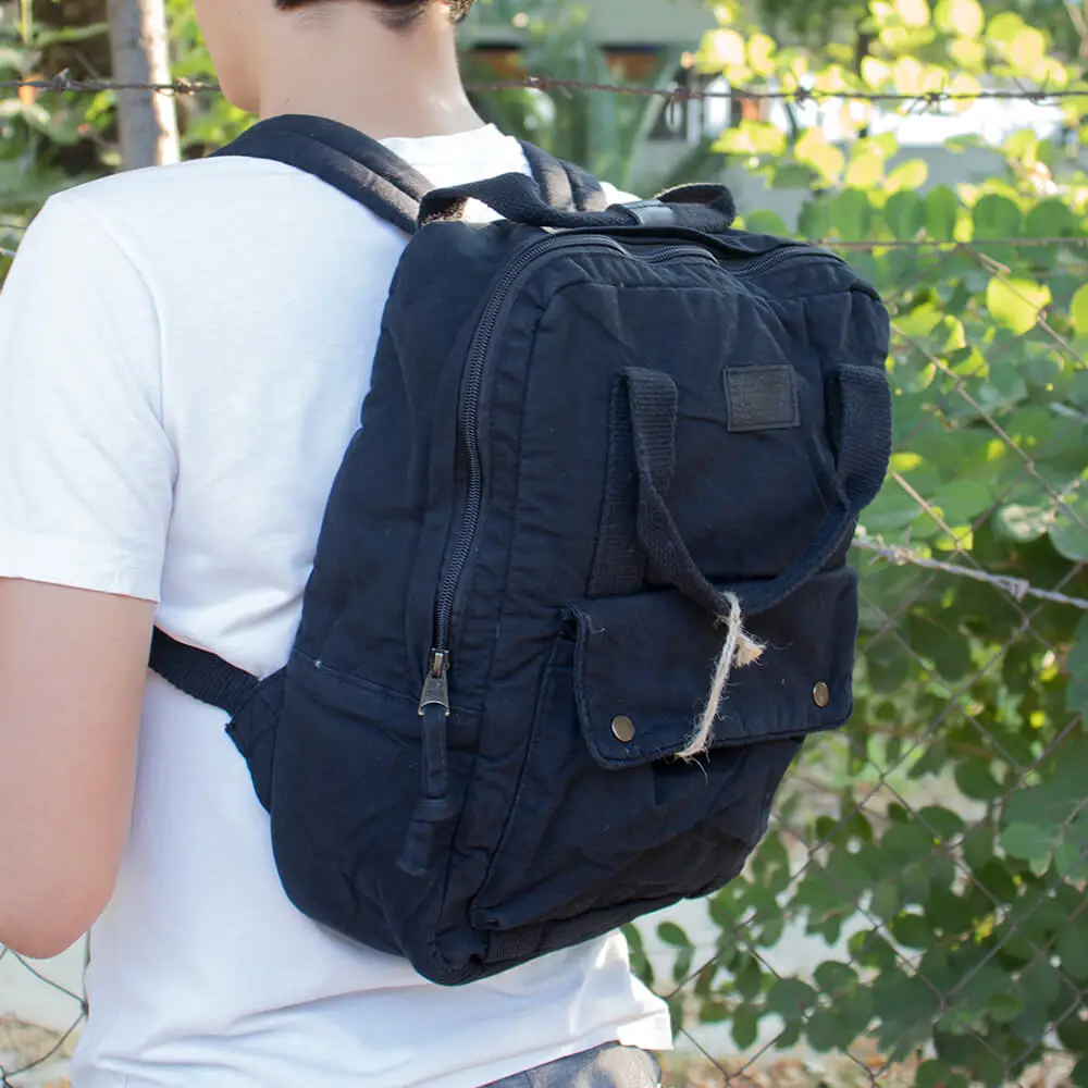 Старый хлопок карго Ситцевая сумка рюкзак 5109 черный унисекс женский и мужской