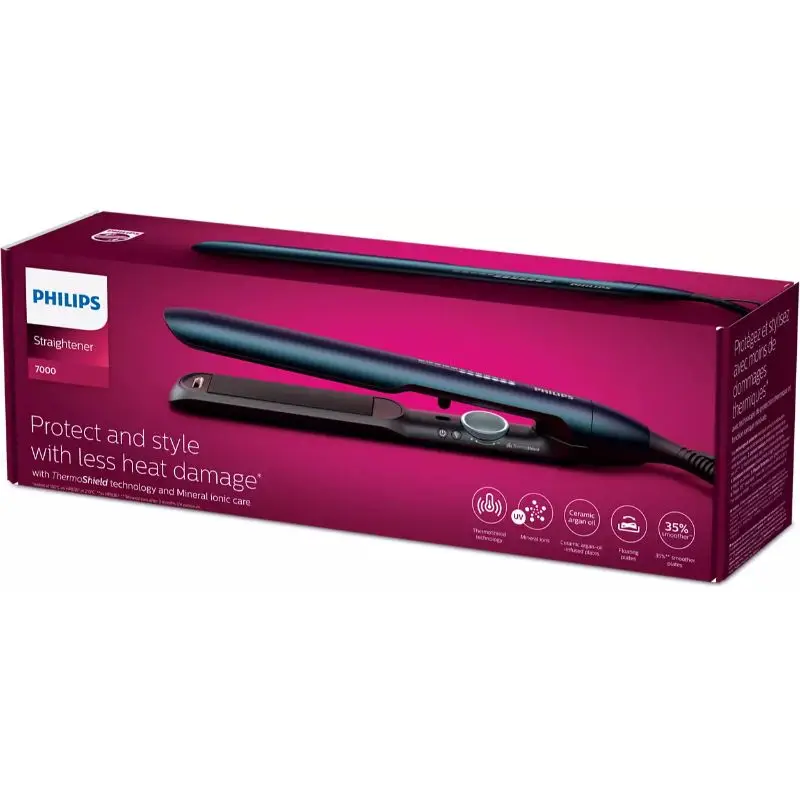 Выпрямитель для волос Philips серии 7000 BHS732/00, Женский стайлер для волос с проводной УФ-защитой, технология термощита