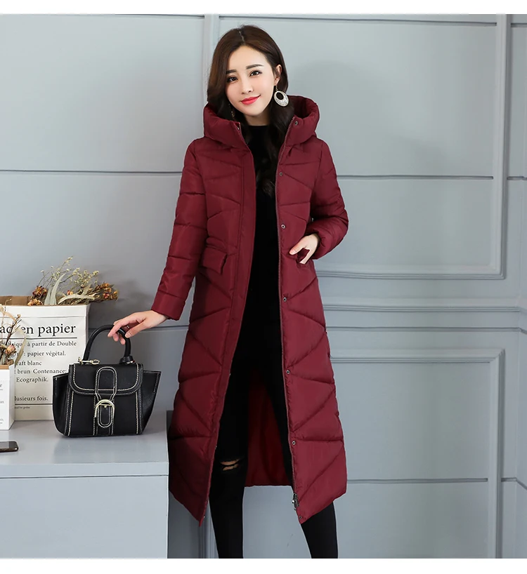 veste d'hiver nouvelle режим femmes doudoune тонкий размер больше по capuche veste жилье femmes épais chaud из хлопка верхняя одежда для детей - Цвет: Бургундия