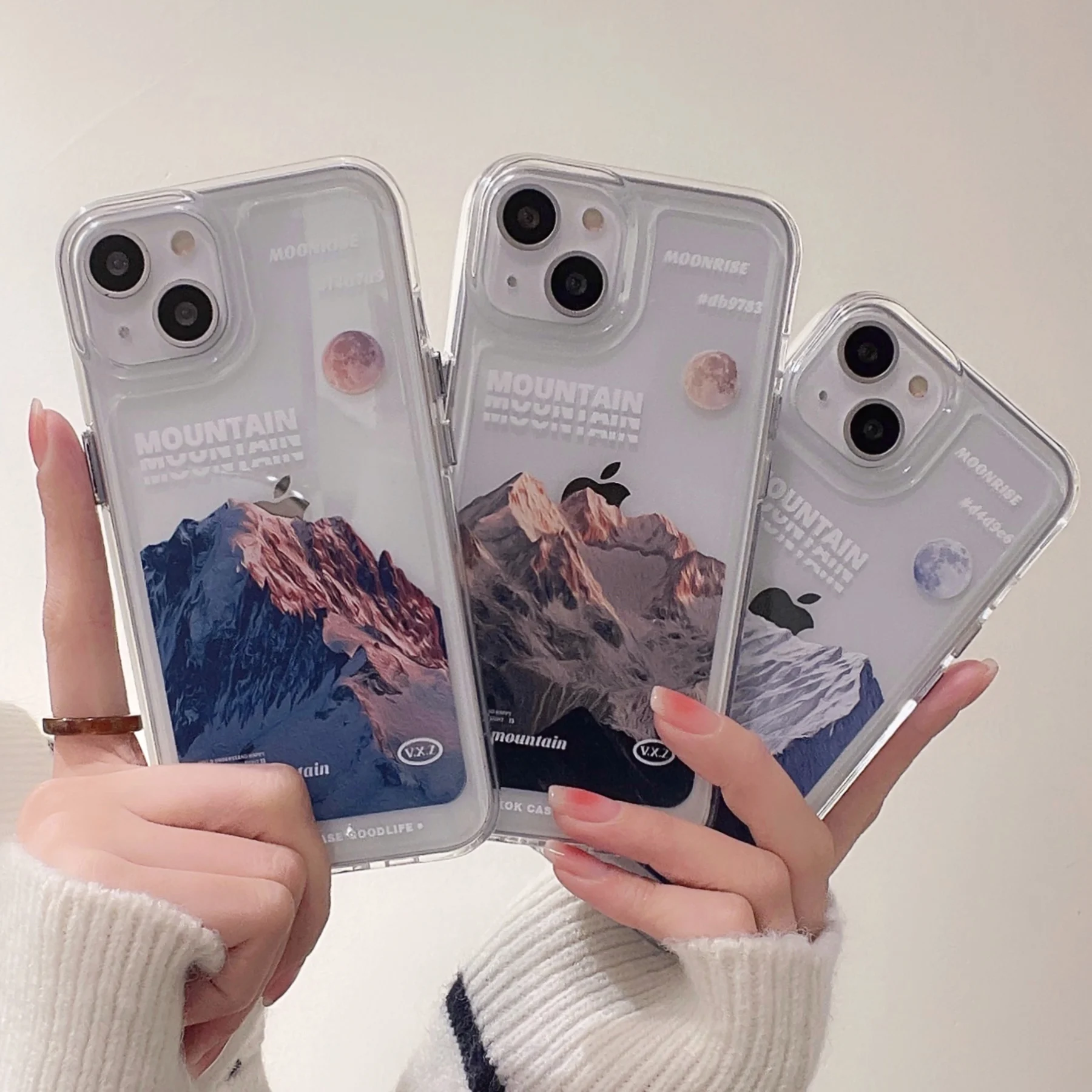 

Phone Case for iPhone 13 12 11 Pro Max X XR XS Hard Crystal Acrylic Snow Mountain Sunset Anti Turn to Yellow Clear Back Cover