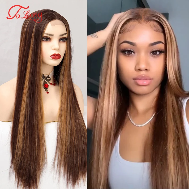 TALANG  synthesis high-gloss wig honey blonde transparent lace wig Remy T Brazilian bone straight lace front high temperature re