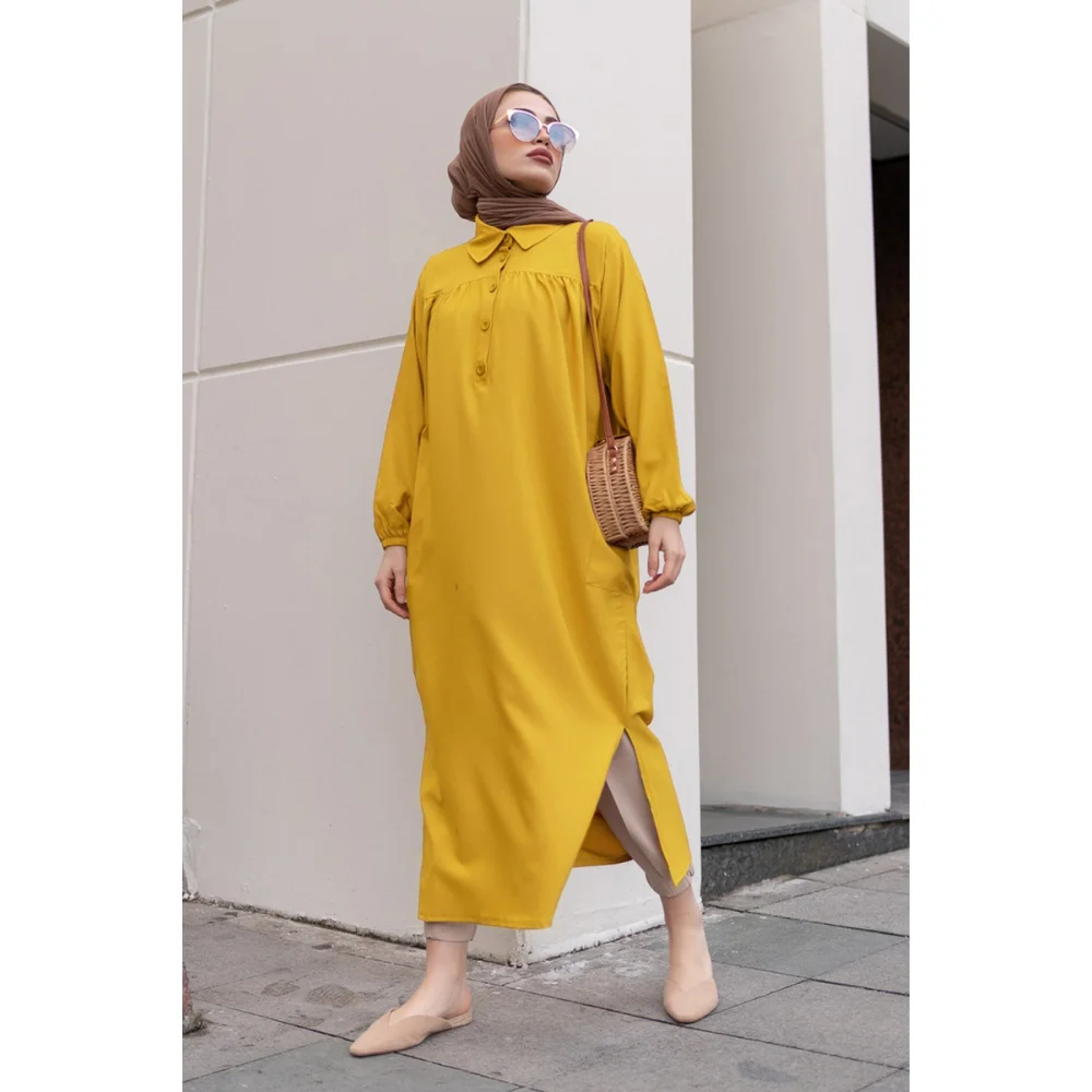 Side Slit Robe Pleated Tunic Muslim Islam Trend Fashion Muslim tops Muslim sets Tunic women Abayas Modest tops Muslim tunic Musl