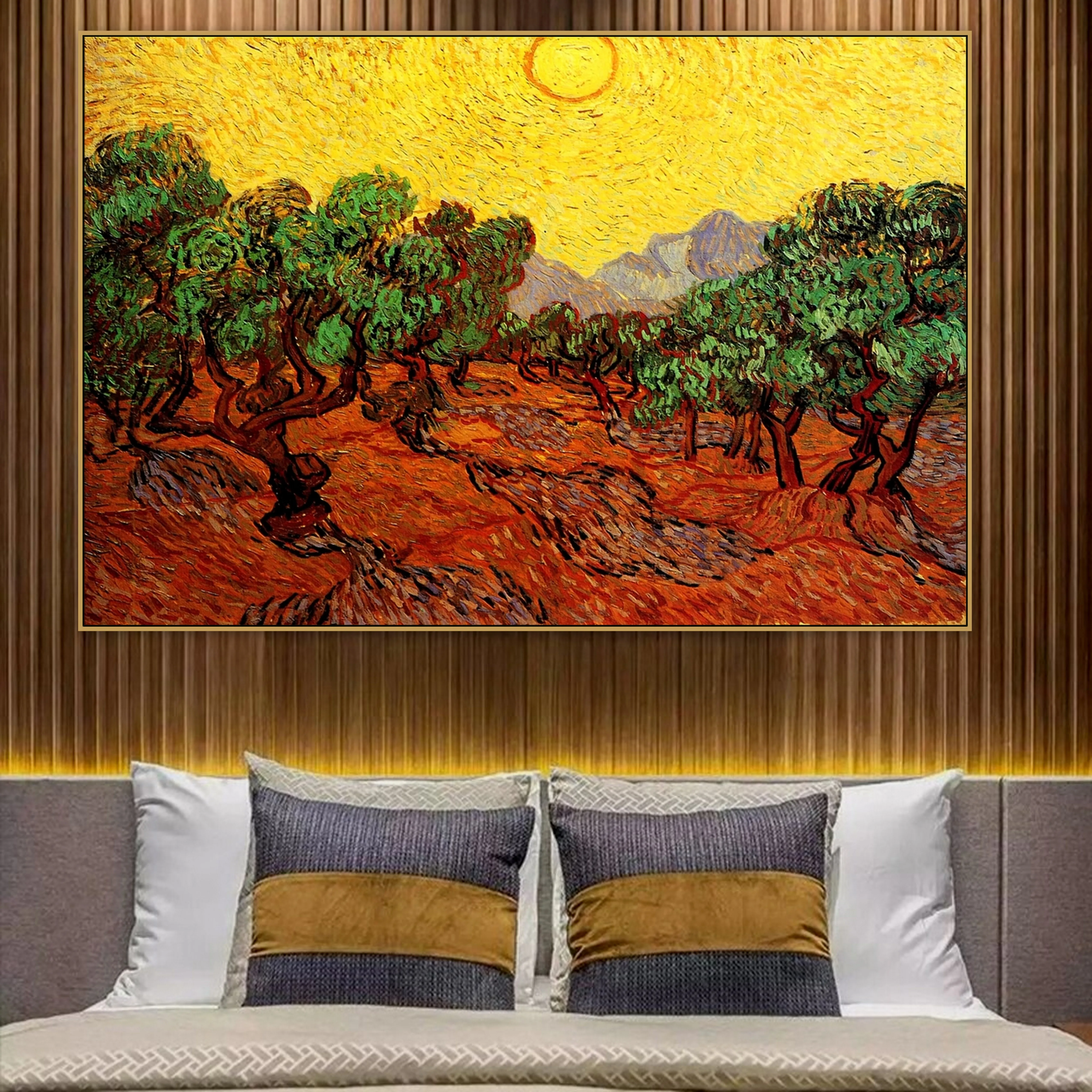 Старый известный мастер-художник оливковые деревья с желтым Картина на холсте