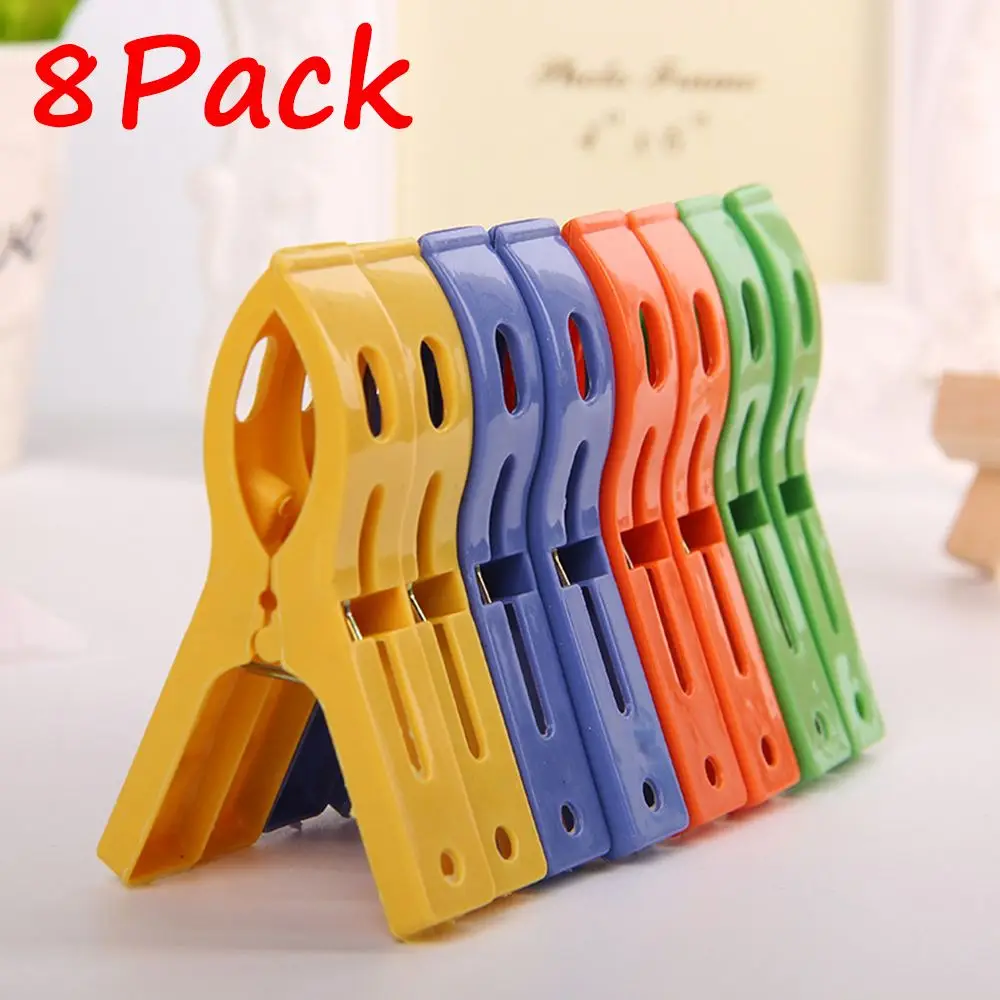 New 8pcs Plastic Color Clothes Pegs Beach Towel Clamp Laundry Pins Large Size Drying Racks Retaining Clip Organization | Дом и сад