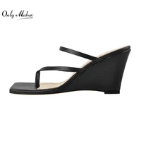 onlymaker slip on shoes for women matte black wedge sandal high heel flip flops large size shoes