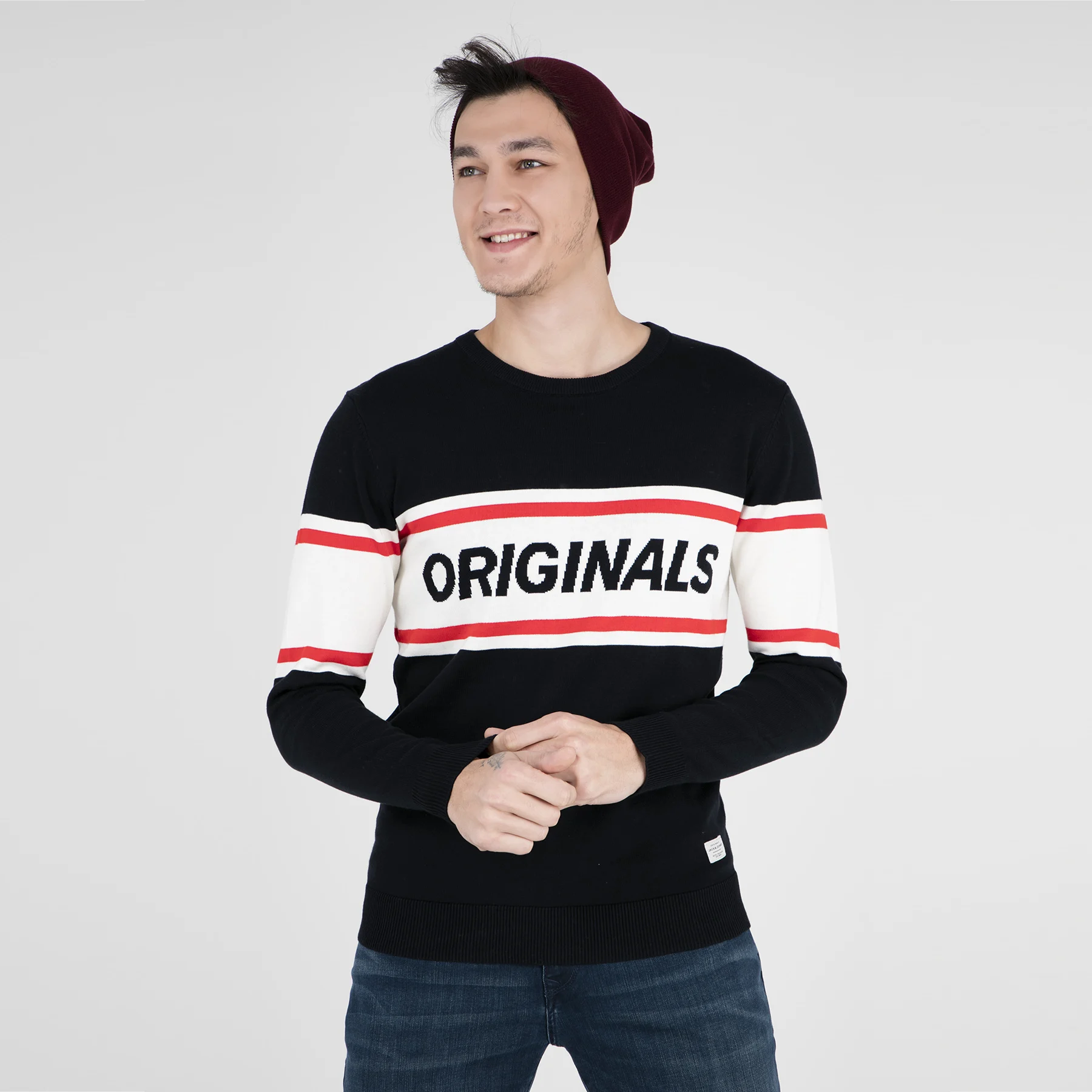 Мужской вязаный свитер с круглым вырезом JACK & JONES ORIGINALS JORSTRIKE 12144564| |