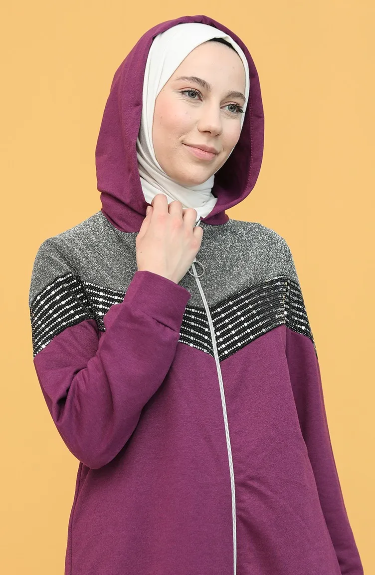 

Hijab Clothing Hooded Cap Trousers Double Suit Elastic Waist Lady Sequined Zipper Unlined Long Sleeve Zero Collar Seasonal Two C